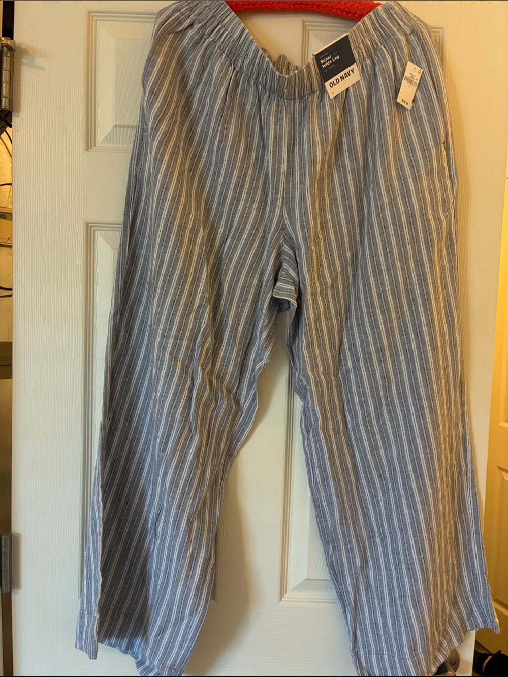 Old Navy Light Blue & White Striped Linen-Blend Chinos